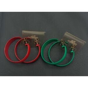 Vintage Lot Of 2 Pairs Of New Old Stock Nemo Brand 80’s Enamel Hoop Earrings NOS